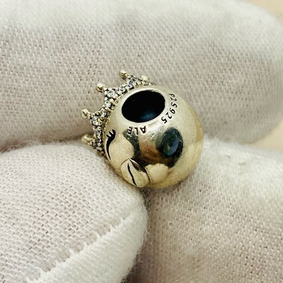 EUC Pandora 797143CZ Sterling Silver Princess Emoji Charm w/ CZ Crown - Picture 9 of 10